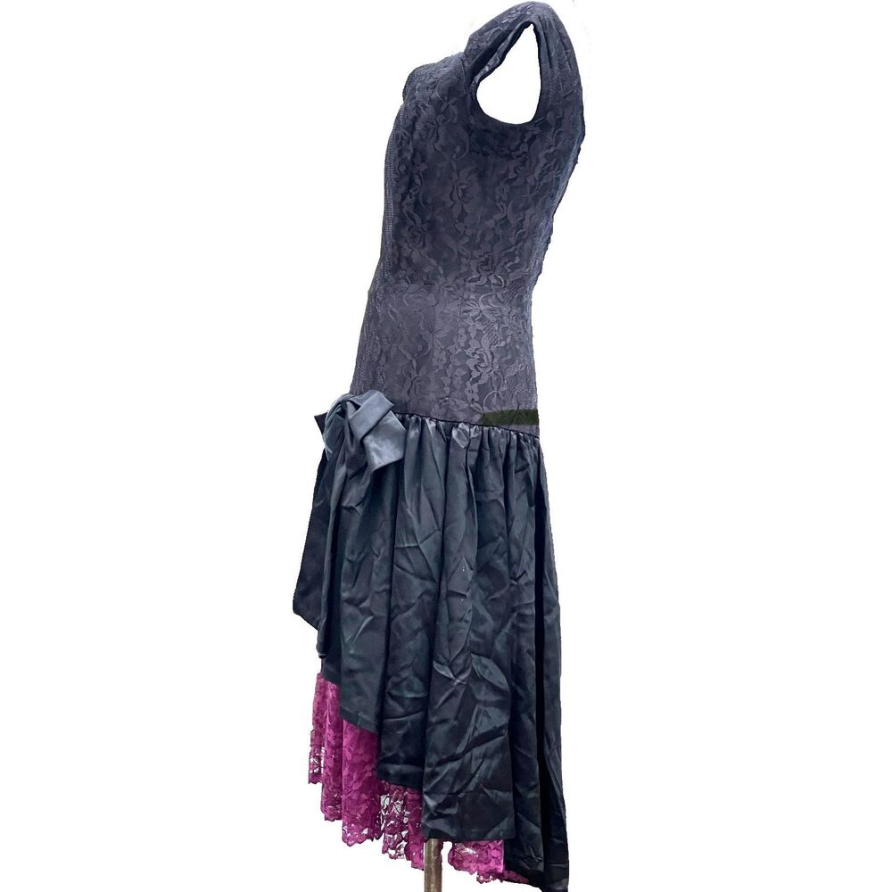 Vintage 80s Custom Purple Black Drop Waisted Corset Dress Size M - Picture 2 of 13